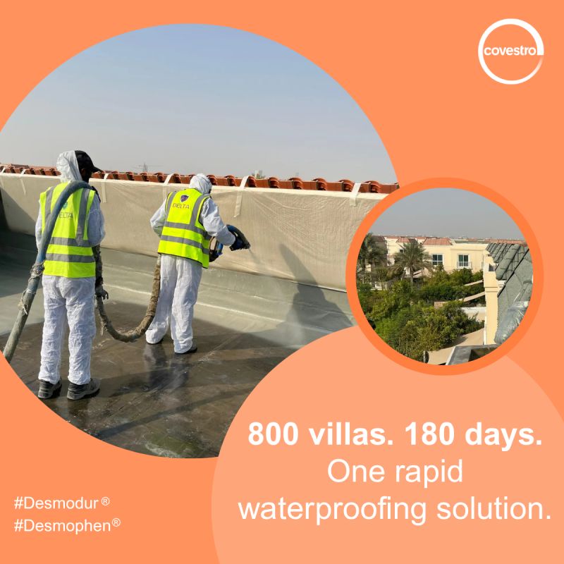 Covestro Showcases Our Remedial Polyurea Waterproofing Project Replacing Failed Bitumen Across 800 Villa Roofs